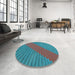 Round Patterned Dark Turquoise Green Rug in a Office, pat3475lblu