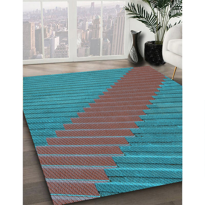 Machine Washable Transitional Dark Turquoise Green Rug in a Family Room, wshpat3475lblu