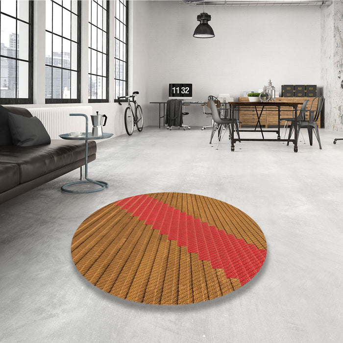Round Patterned Neon Orange Rug in a Office, pat3475org