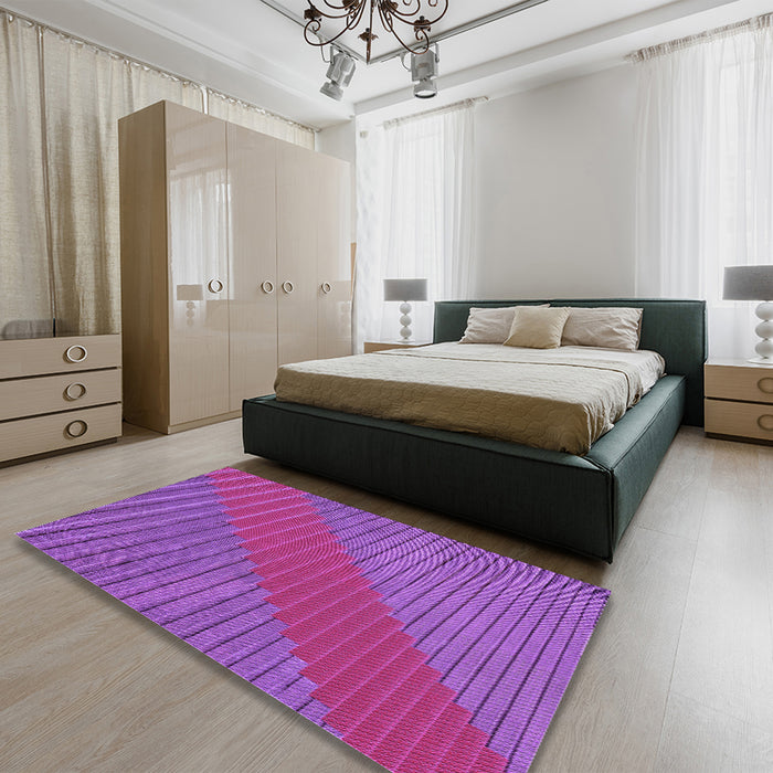 Patterned Medium Violet Red Pink Rug in a Bedroom, pat3475pur