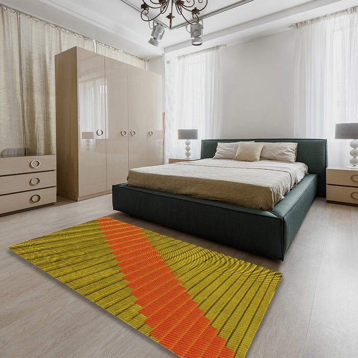 Round Machine Washable Transitional Caramel Brown Rug in a Office, wshpat3475yw