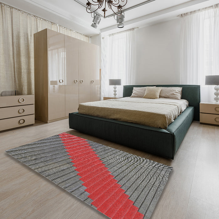 Patterned Brown Red Novelty Rug in a Bedroom, pat3475
