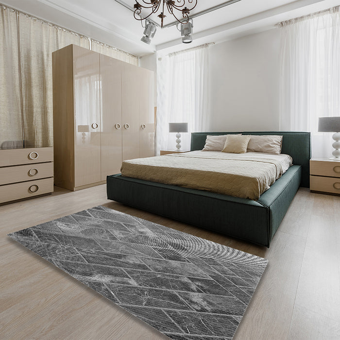Patterned Gunmetal Gray Rug in a Bedroom, pat3476gry