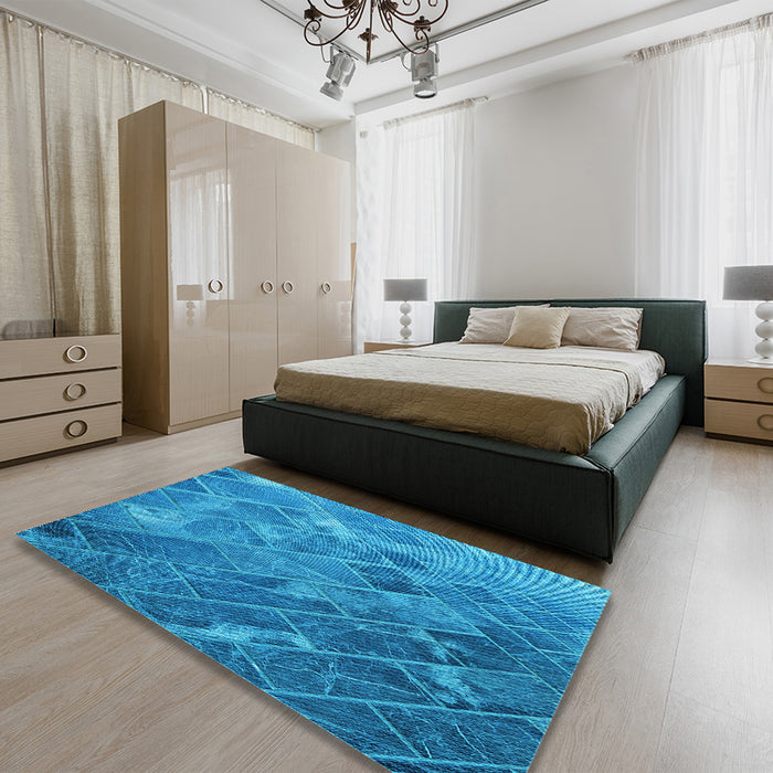Patterned Blue Rug in a Bedroom, pat3476lblu