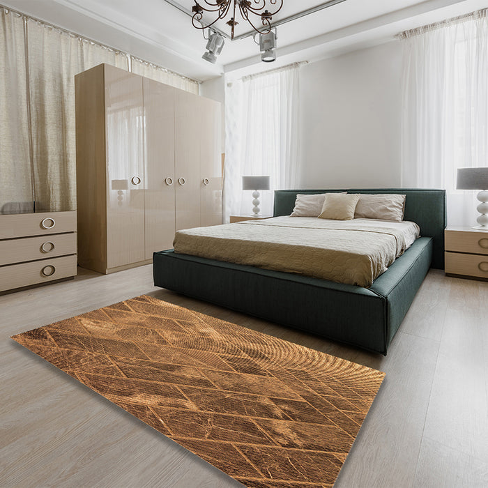 Patterned Saddle Brown Rug in a Bedroom, pat3476org