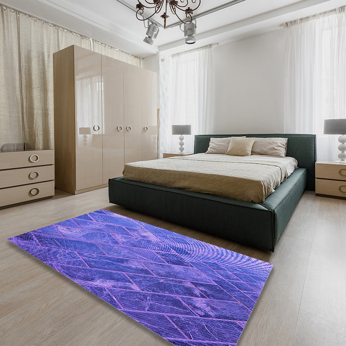Patterned Light Slate Blue Rug in a Bedroom, pat3476pur