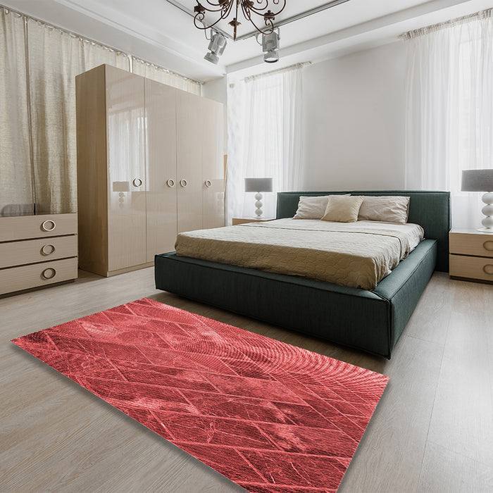 Patterned Red Rug in a Bedroom, pat3476rd