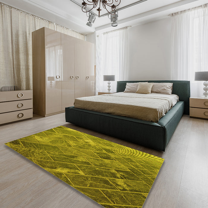 Patterned Dark Bronze Brown Rug in a Bedroom, pat3476yw