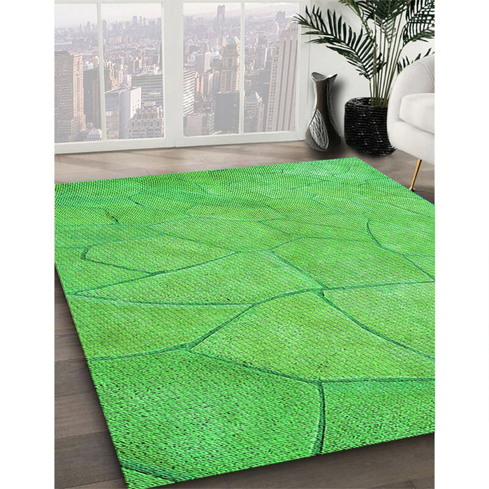 Patterned Neon Green Rug in Family Room, pat3477grn