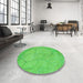 Round Patterned Neon Green Rug in a Office, pat3477grn