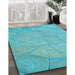 Patterned Dark Turquoise Green Rug in Family Room, pat3477lblu