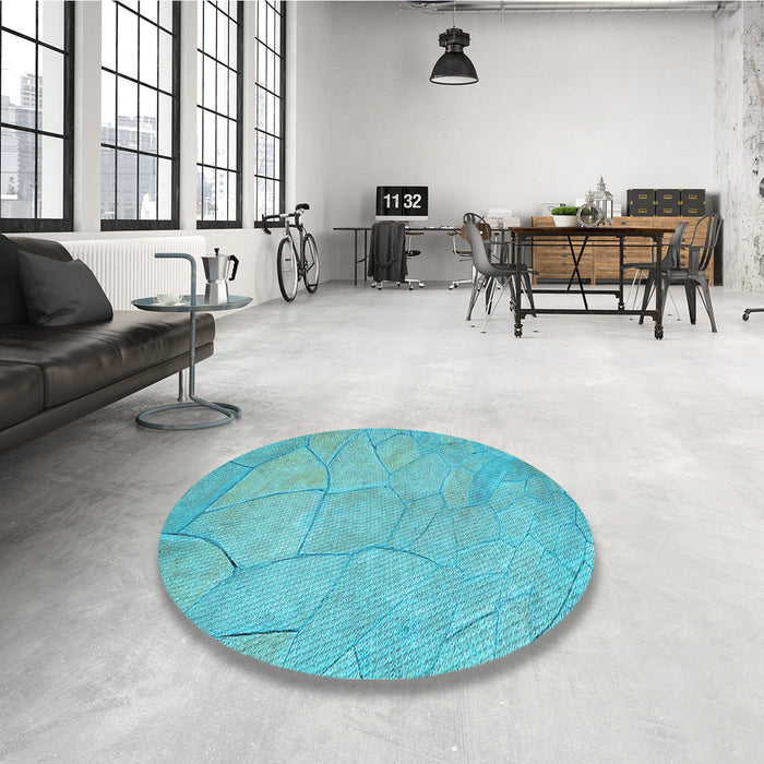 Round Patterned Dark Turquoise Green Rug in a Office, pat3477lblu