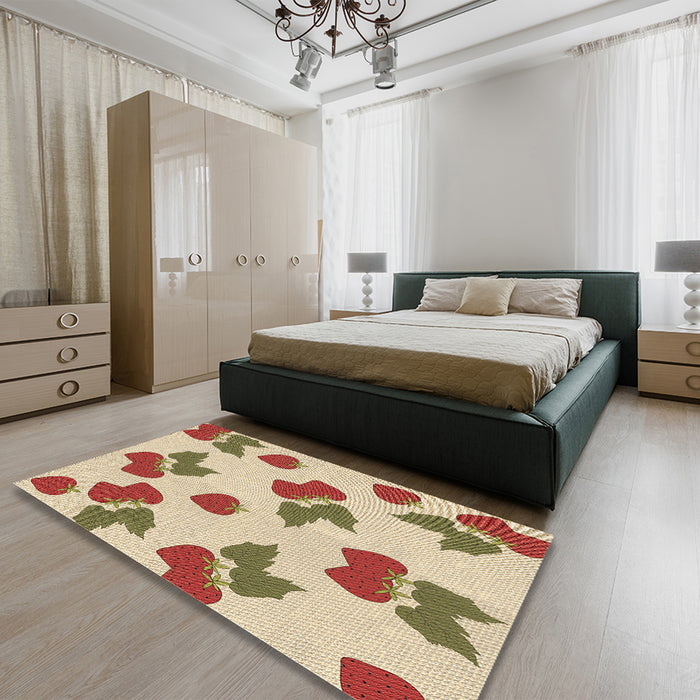 Patterned Khaki Gold Rug in a Bedroom, pat3478brn