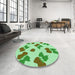 Round Patterned Green Rug in a Office, pat3478grn