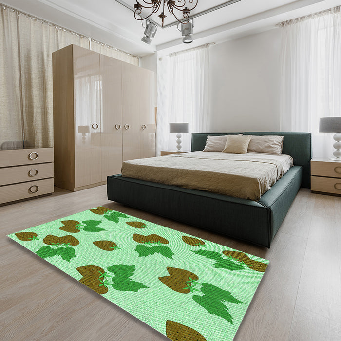 Patterned Green Rug in a Bedroom, pat3478grn