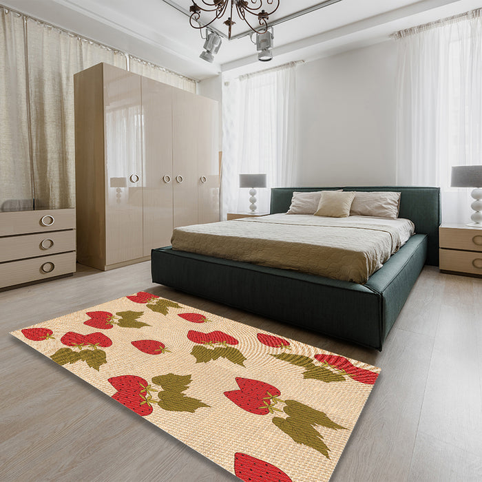 Patterned Red Rug in a Bedroom, pat3478org
