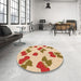 Round Patterned Red Rug in a Office, pat3478org