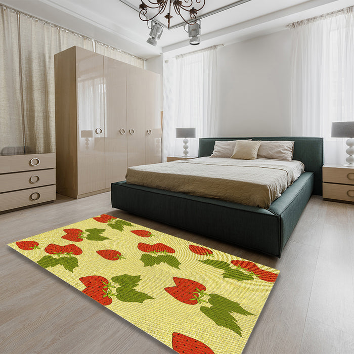 Round Machine Washable Transitional Bold Yellow Rug in a Office, wshpat3478yw