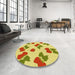 Round Patterned Bold Yellow Rug in a Office, pat3478yw