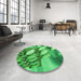 Round Patterned Green Rug in a Office, pat3479grn