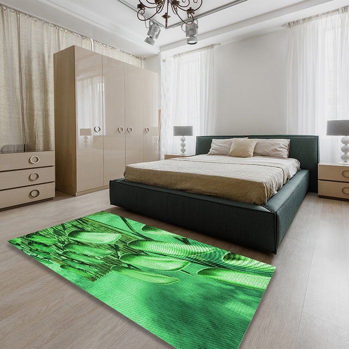 Patterned Green Rug in a Bedroom, pat3479grn