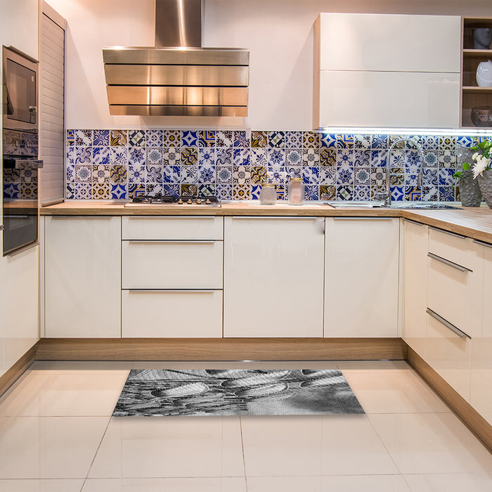 Patterned Cloud Gray Rug in a Kitchen, pat3479gry