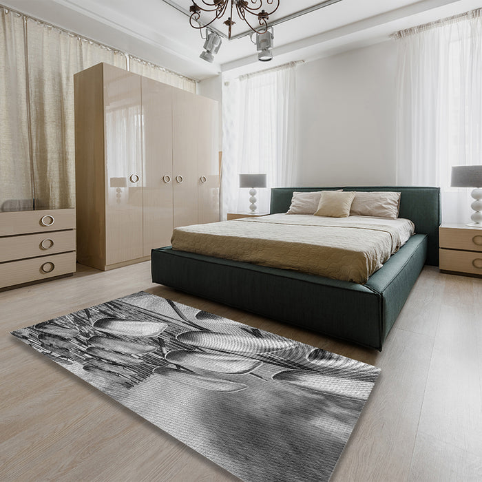 Patterned Cloud Gray Rug in a Bedroom, pat3479gry