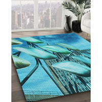 Patterned Dark Cyan Green Rug, pat3479lblu