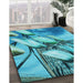 Patterned Dark Cyan Green Rug in Family Room, pat3479lblu