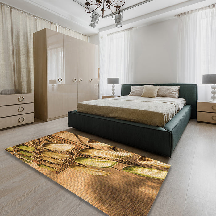 Patterned Saddle Brown Rug in a Bedroom, pat3479org