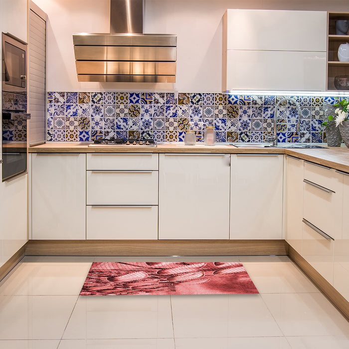 Patterned Red Rug in a Kitchen, pat3479rd