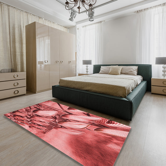 Patterned Red Rug in a Bedroom, pat3479rd