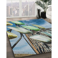 Patterned Cyan Opaque Blue Novelty Rug, pat3479