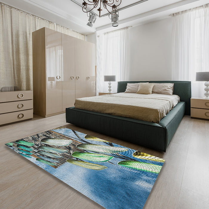 Machine Washable Transitional Cyan Opaque Blue Rug in a Bedroom, wshpat3479