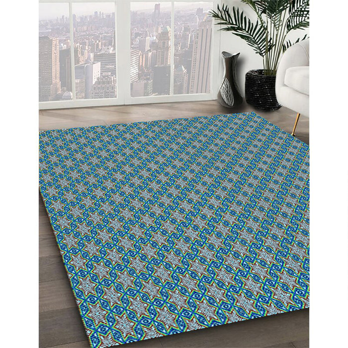 Machine Washable Transitional Azure Blue Rug in a Family Room, wshpat348lblu