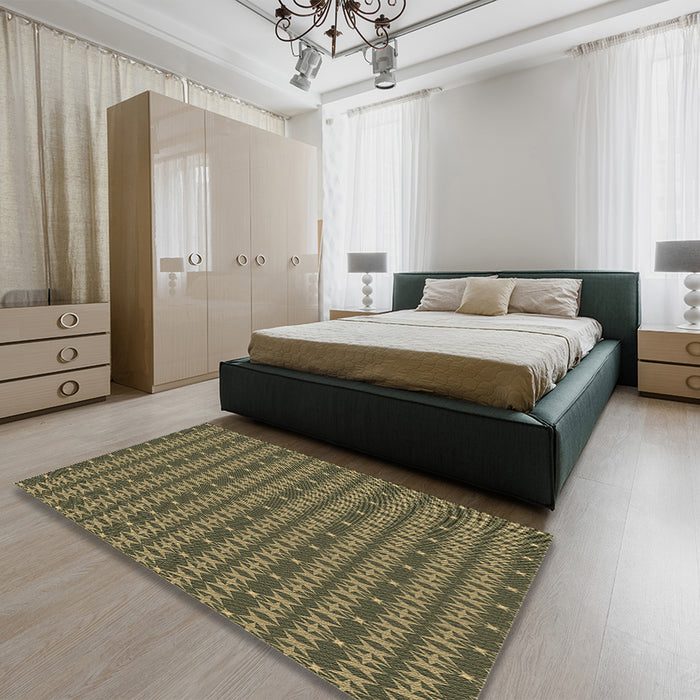 Patterned Army Green Rug in a Bedroom, pat3480brn