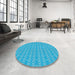 Round Machine Washable Transitional DeepSky Blue Rug in a Office, wshpat3481