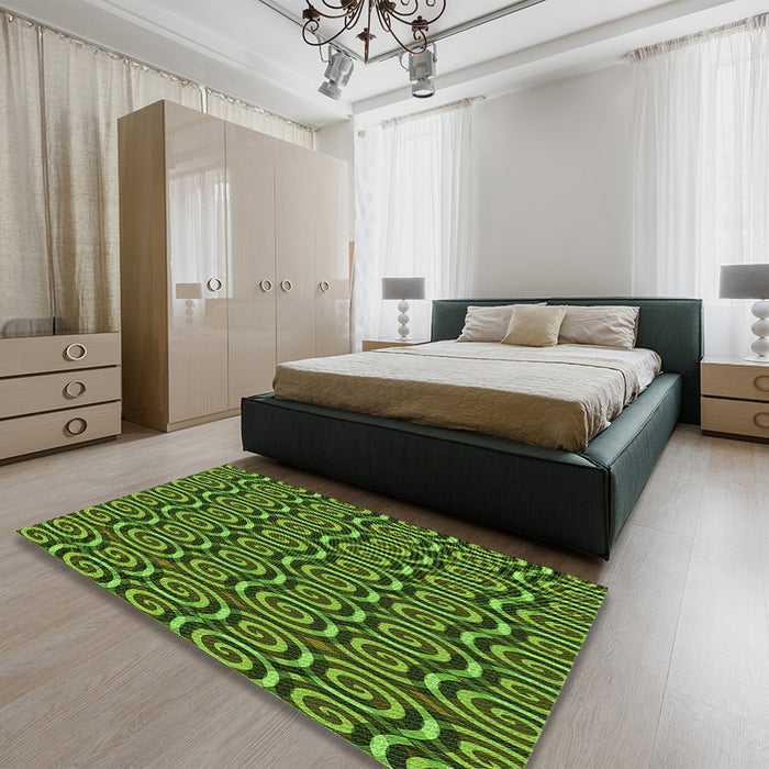 Patterned Dark Forest Green Rug in a Bedroom, pat3483grn