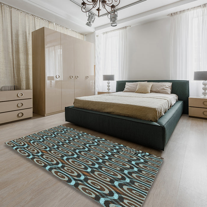Patterned Milk Chocolate Brown Rug in a Bedroom, pat3483lblu