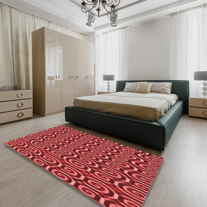 Round Machine Washable Transitional Red Rug in a Office, wshpat3483rd