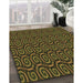 Patterned Dark Yellow Green Rug in Family Room, pat3484brn