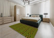 Patterned Dark Yellow Green Rug in a Bedroom, pat3484yw