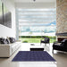Square Patterned Deep Periwinkle Purple Rug in a Living Room, pat3486blu