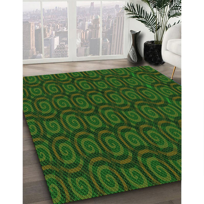 Patterned Dark Forest Green Rug in Family Room, pat3486grn