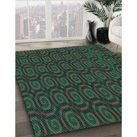 Patterned Dark Forest Green Rug, pat3486lblu