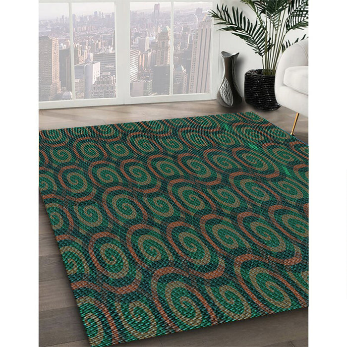 Patterned Dark Forest Green Rug in Family Room, pat3486lblu