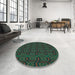 Round Patterned Dark Forest Green Rug in a Office, pat3486lblu
