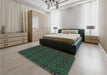 Patterned Dark Forest Green Rug in a Bedroom, pat3486lblu