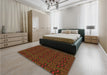 Patterned Dark Bronze Brown Rug in a Bedroom, pat3486org