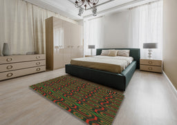 Patterned Red Novelty Rug in a Bedroom, pat3486